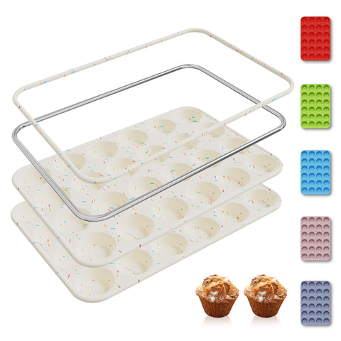Socisen 2-pack silicone mini muffin pan with reinforced frame for warp-resistant baking