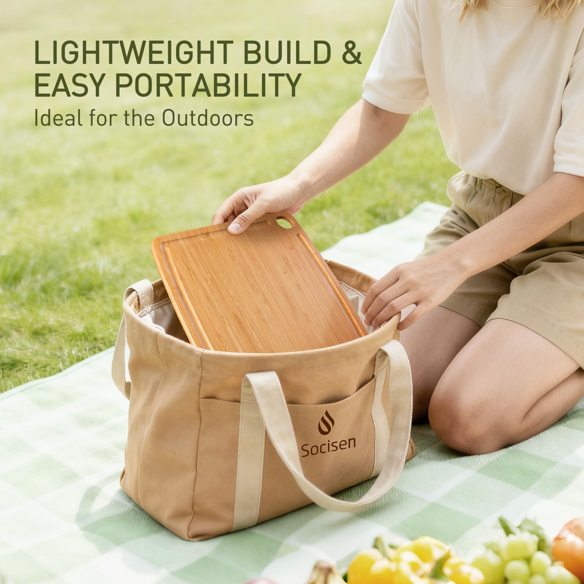 Socisen easy-to-clean bamboo board handles daily kitchen tasks.