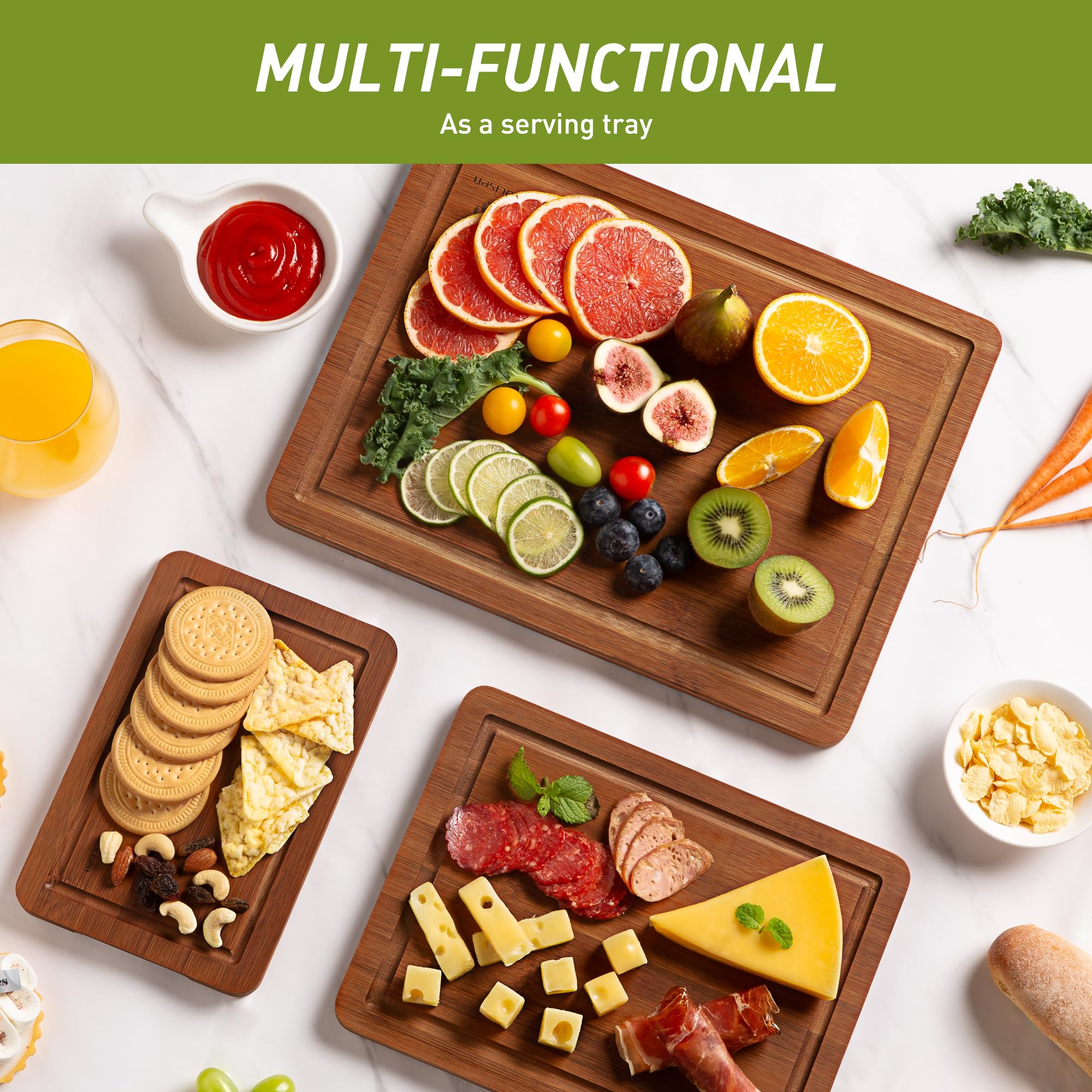 Socisen bamboo board has a knife-friendly surface.