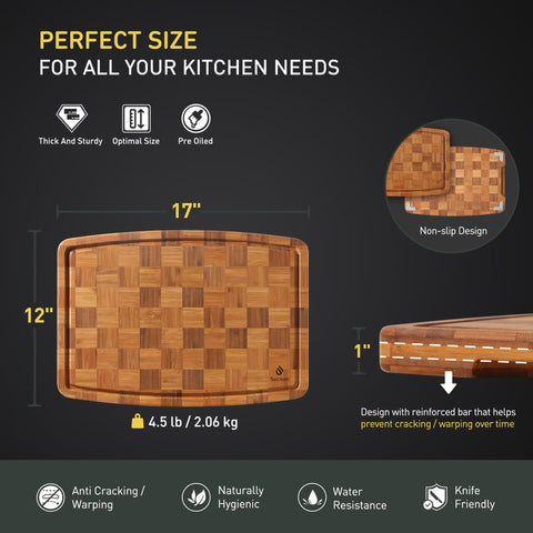 Socisen bamboo cutting board features a 5-layer construction for durability.