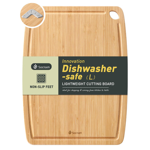 Socisen bamboo cutting board front view with durable smooth surface.