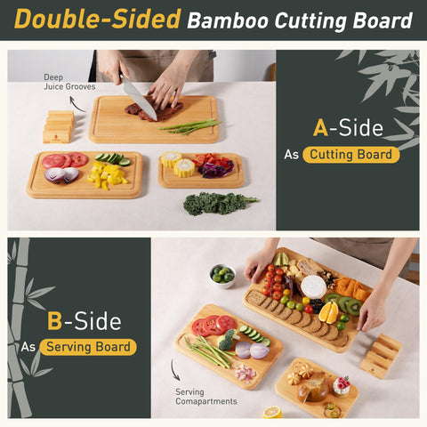 Socisen 12x8in bamboo cutting board in use for vegetables