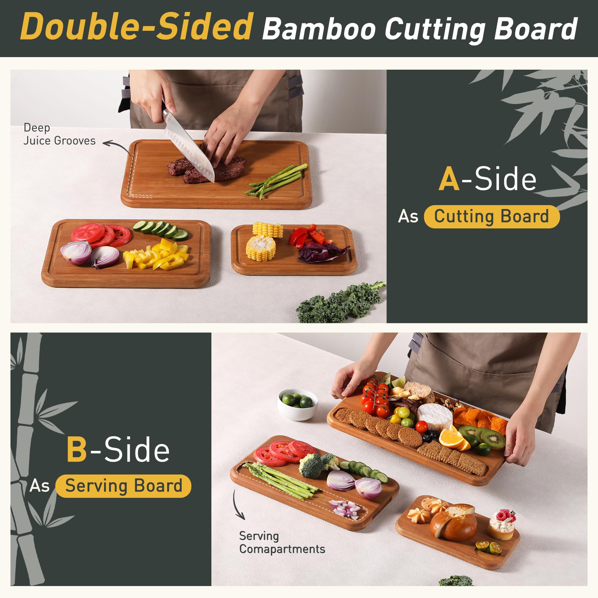 Socisen bamboo boards in three sizes for precise prep on different tasks.