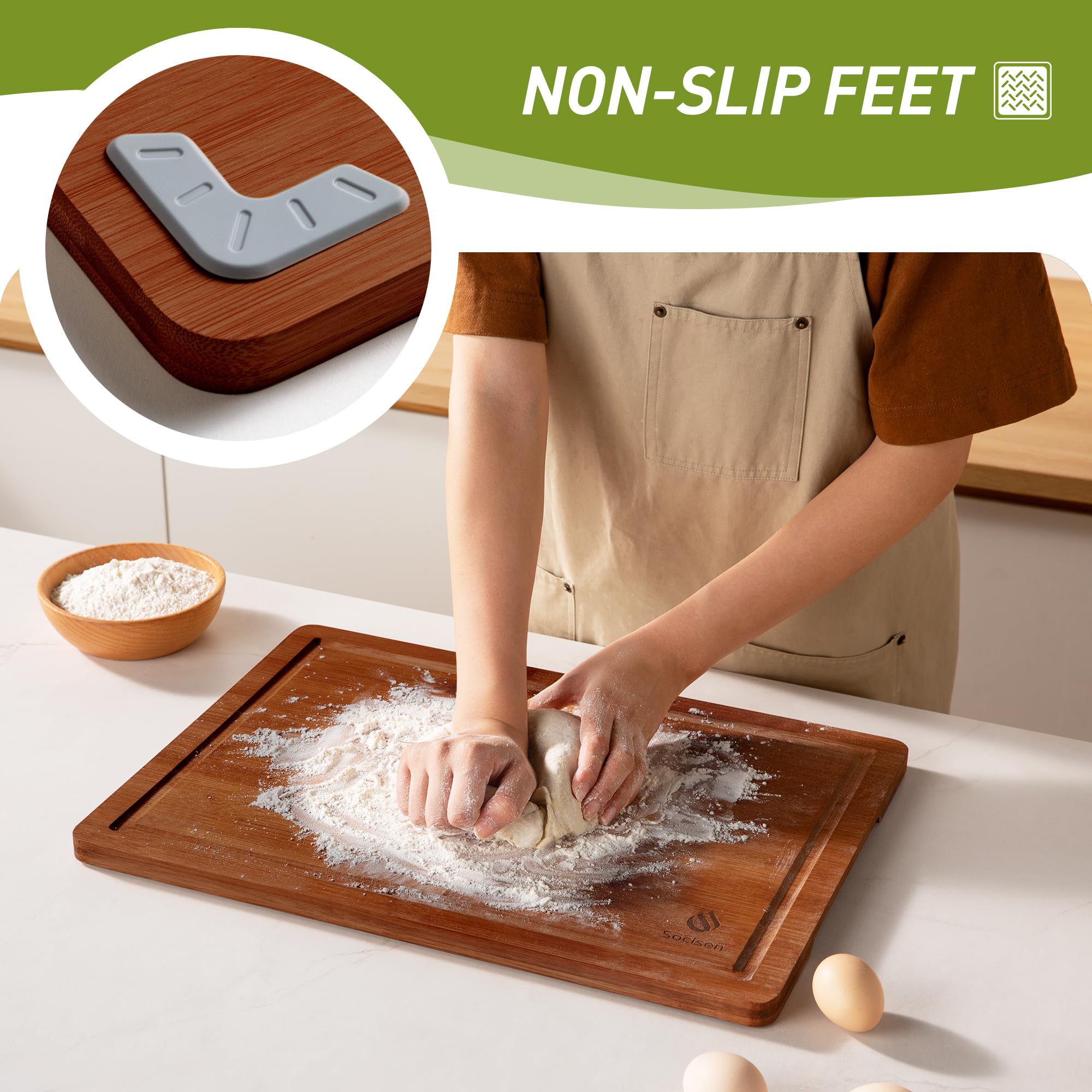 Non-slip feet keep the board stable on any counter during chopping.