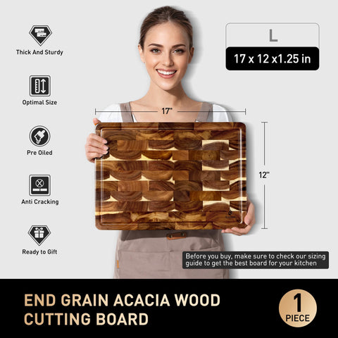 Socisen checkerboard end-grain board with side handle for transport