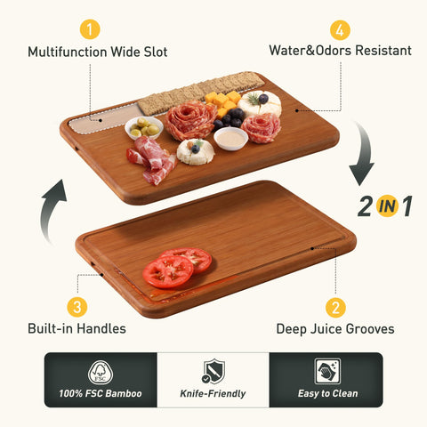 Socisen board features deep juice groove to catch liquids