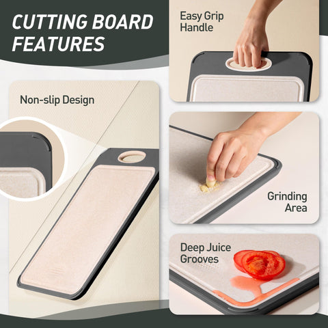 Socisen cutting board with garlic grinding zone in use