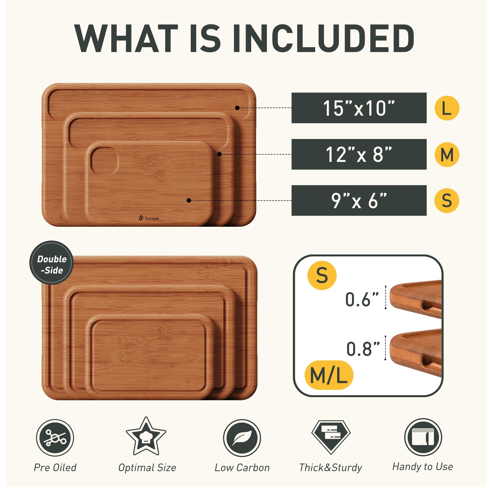 Socisen juice groove board catches liquids for cleaner countertops.