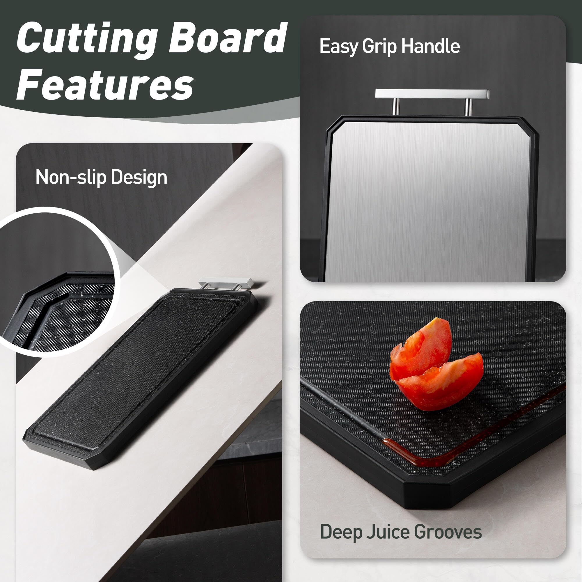 Socisen board highlights built-in juice groove to catch drips.
