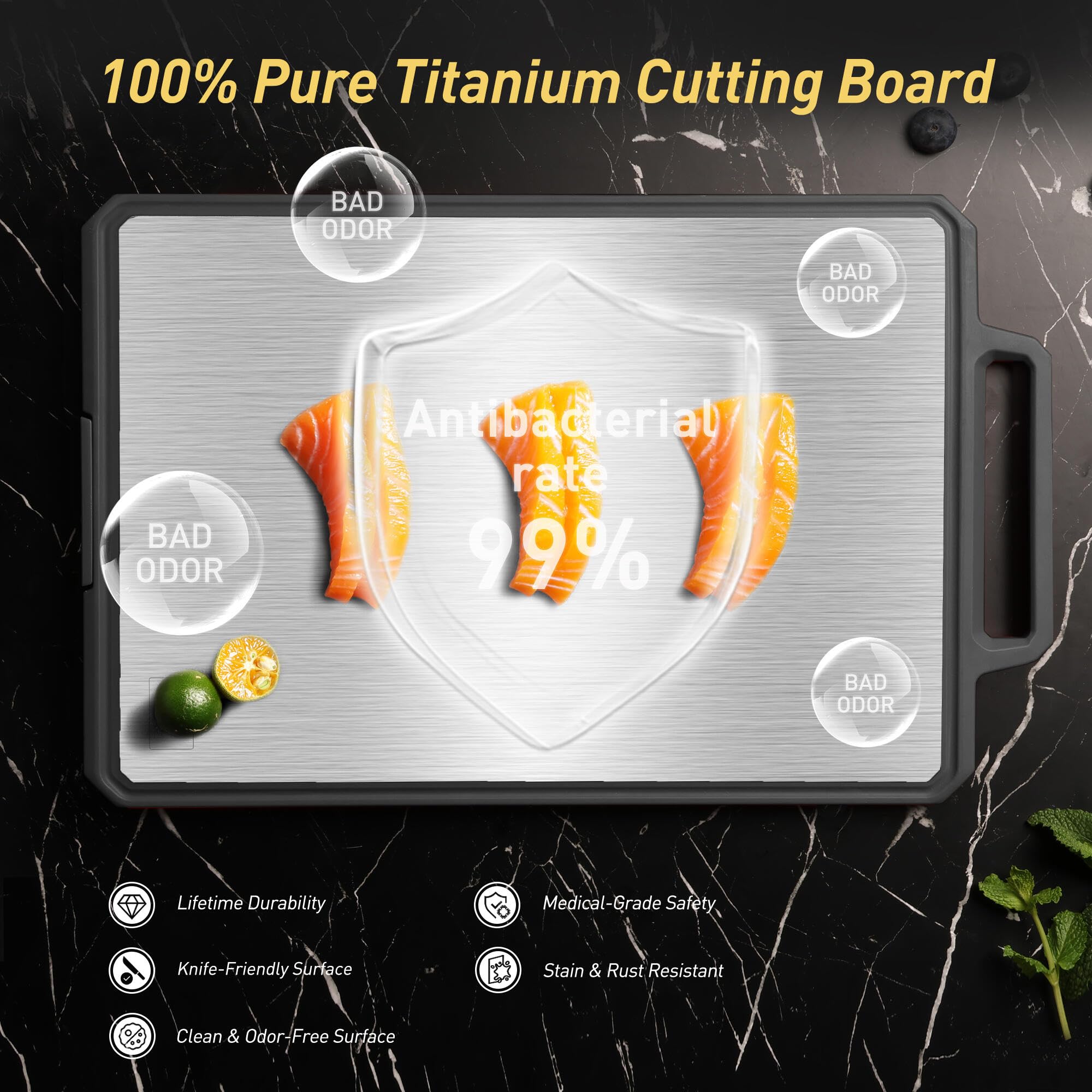 Socisen cutting board juice slot captures liquids for a tidy workspace.