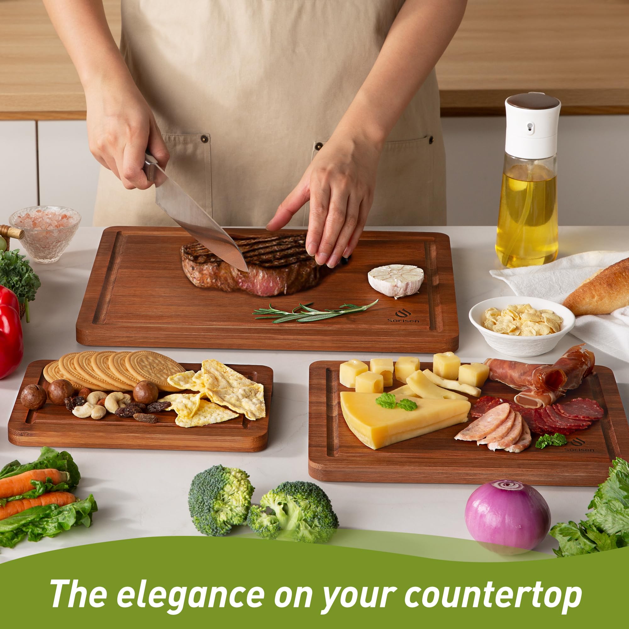 Socisen non-slip feet keep the board flat on counters.