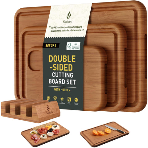 Socisen cutting board set with holder in 15x10in for organized meal prep