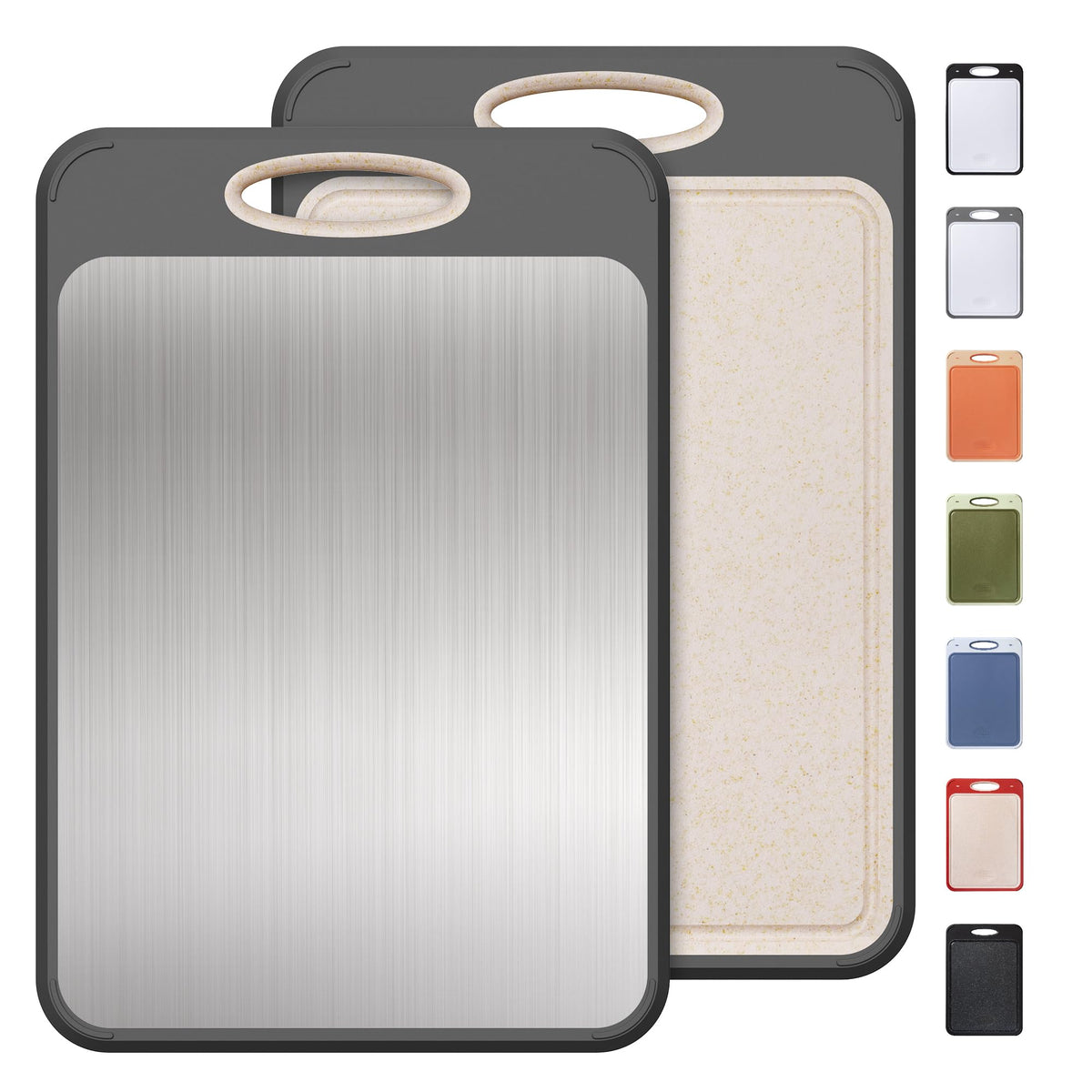 Socisen double-sided cutting board with stainless steel side for meat slicing