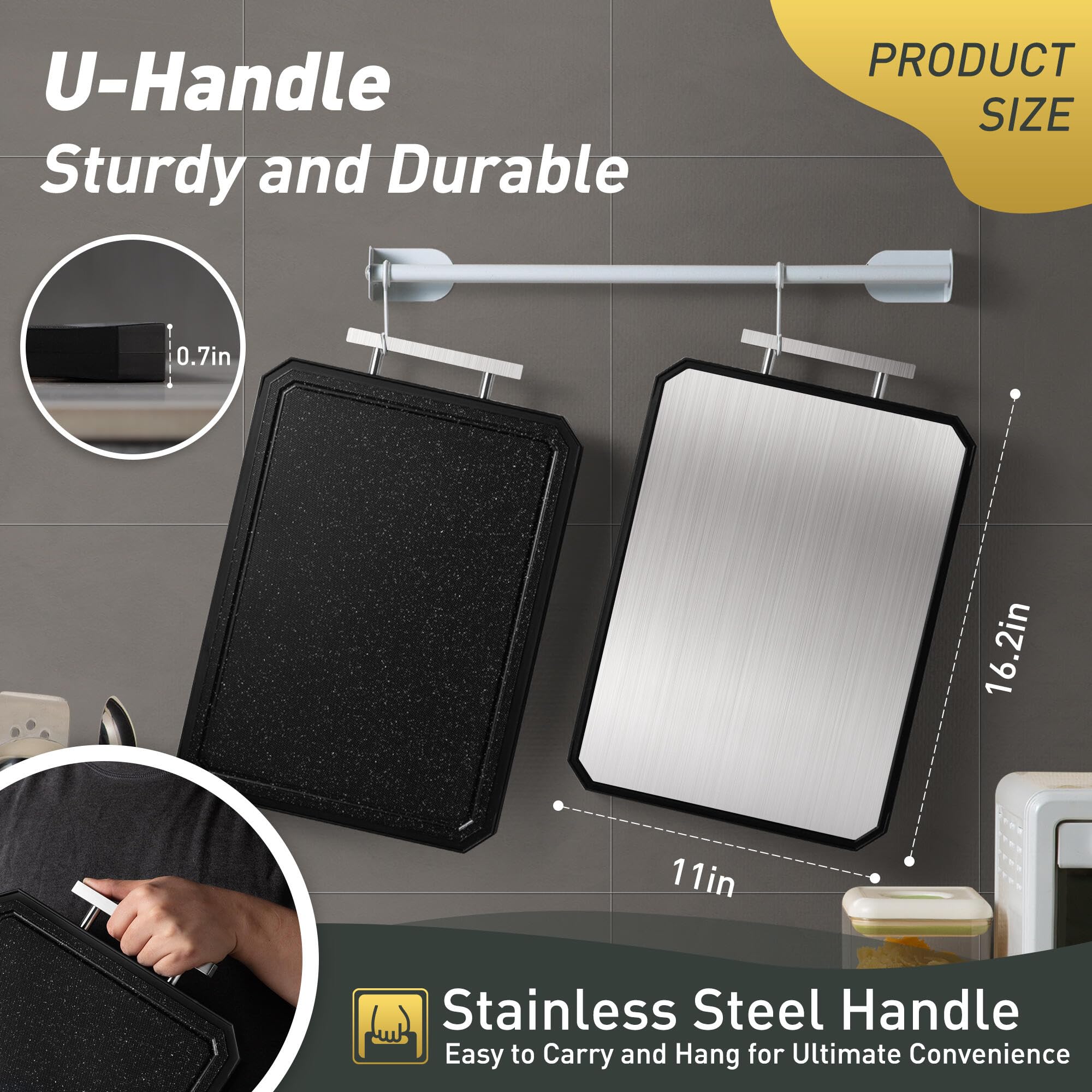 Socisen dual-sided cutting board with PP side for fresh produce.