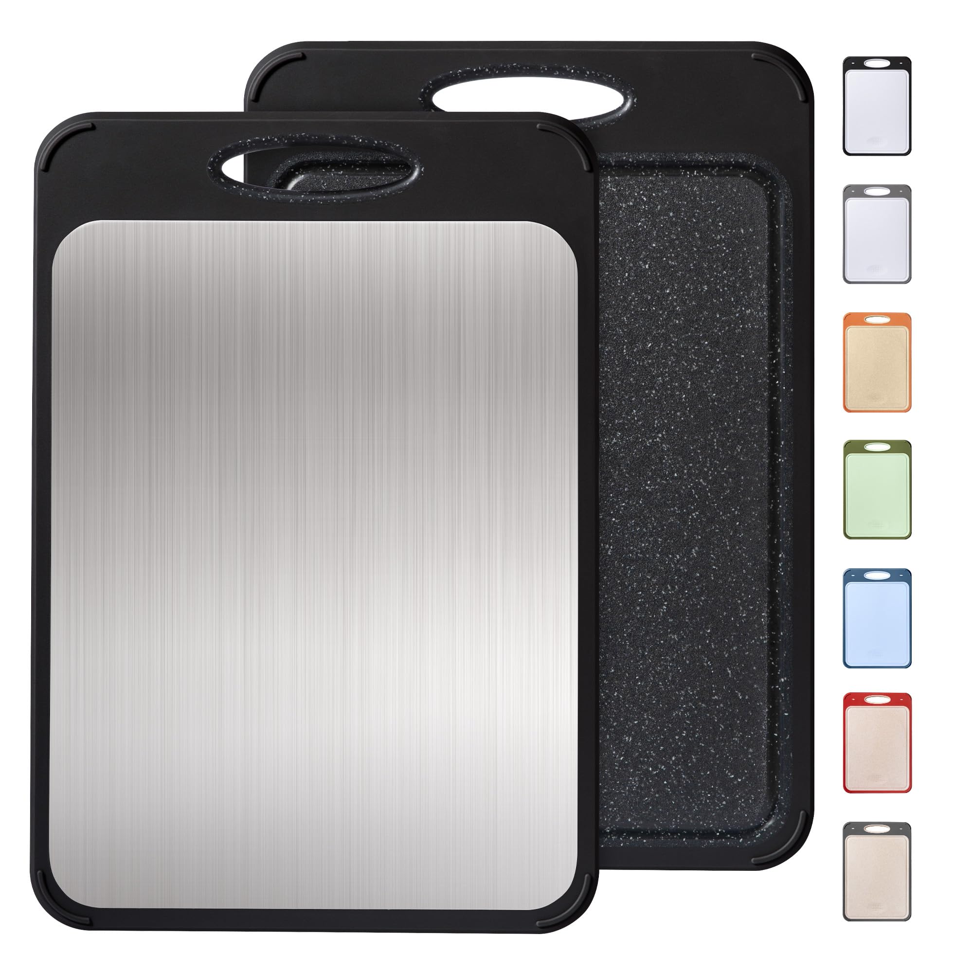 Socisen dual-sided cutting board with stainless steel and wheat straw surfaces for meats and produce