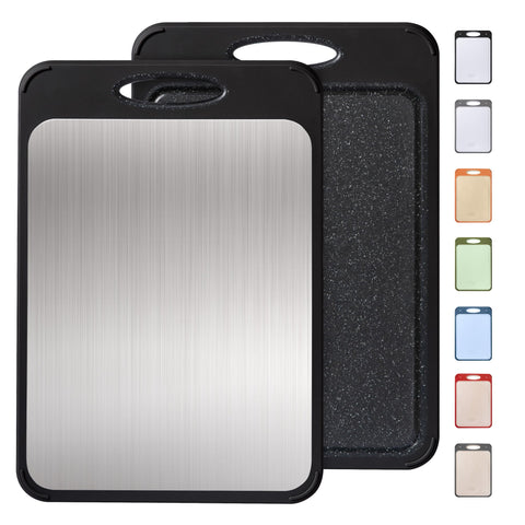Socisen dual-sided cutting board with stainless steel and wheat straw surfaces for meats and produce