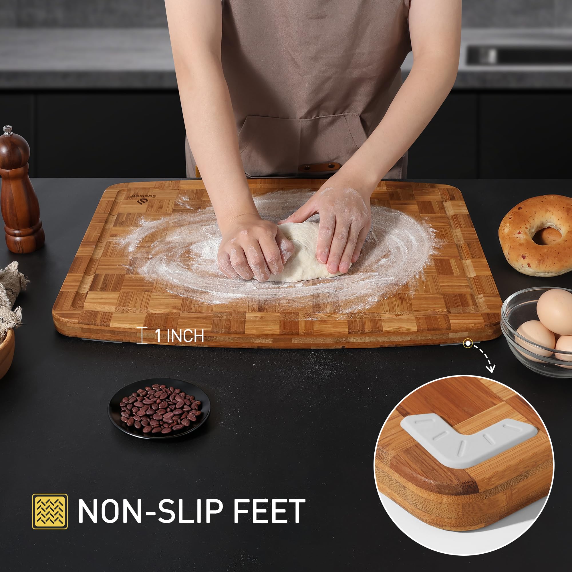 Socisen extralarge bamboo board knife-friendly surface preserves blade sharpness
