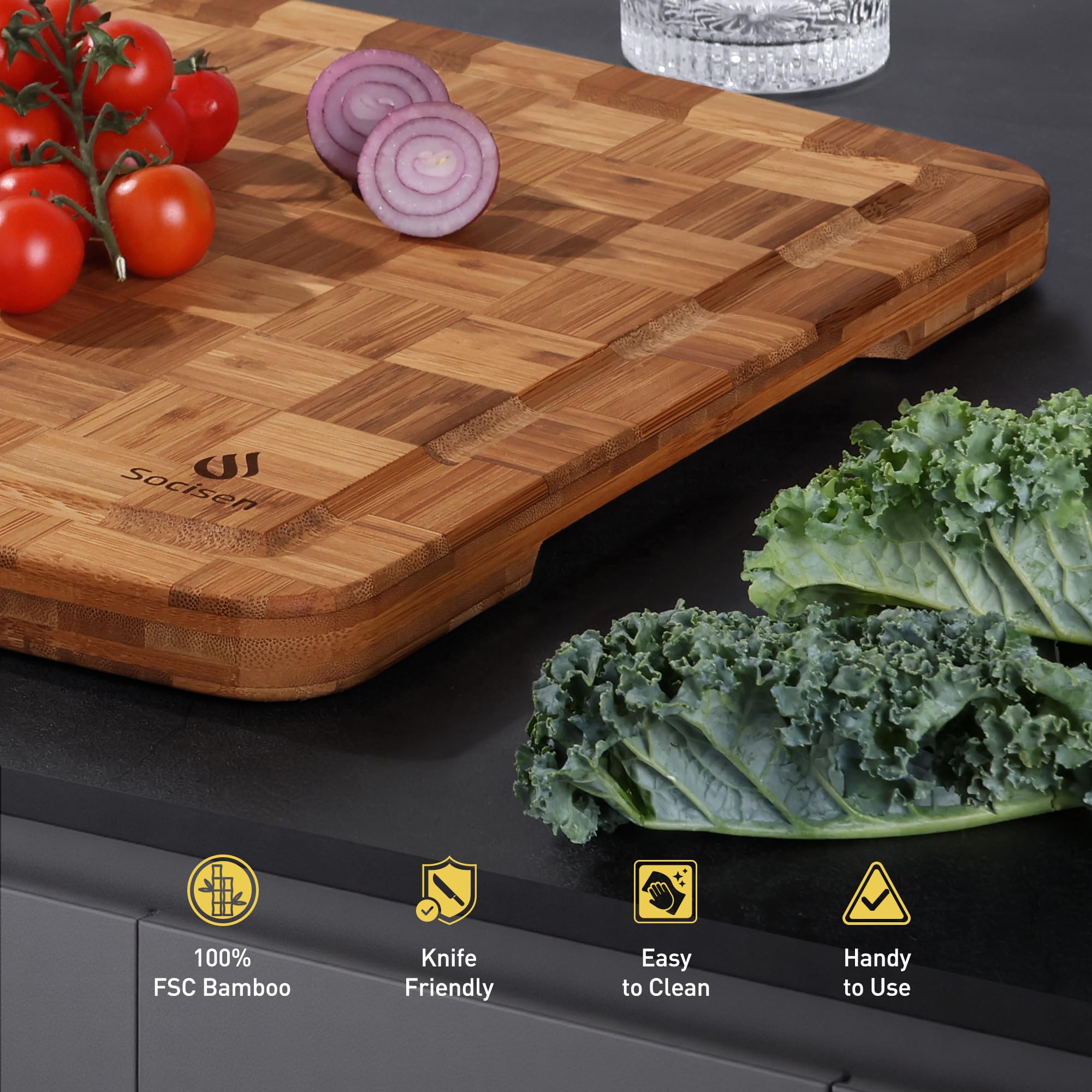 Socisen extralarge bamboo board mineral oil finish with care reminder