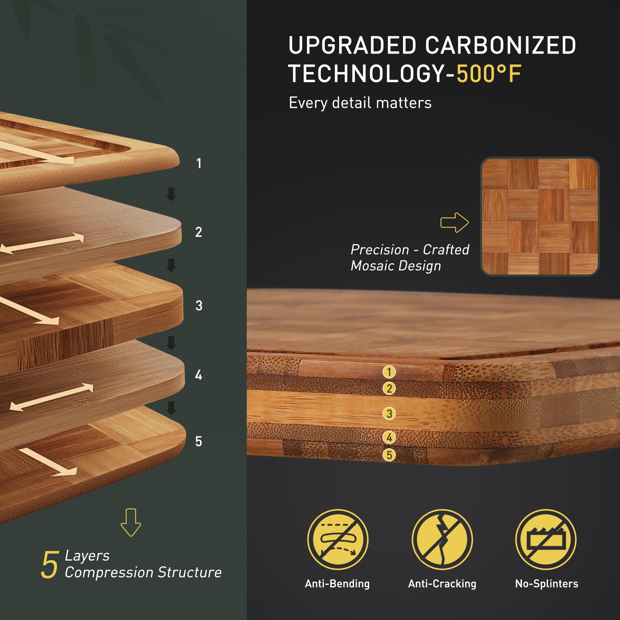 Socisen extralarge bamboo board natural grain with gift-ready appeal