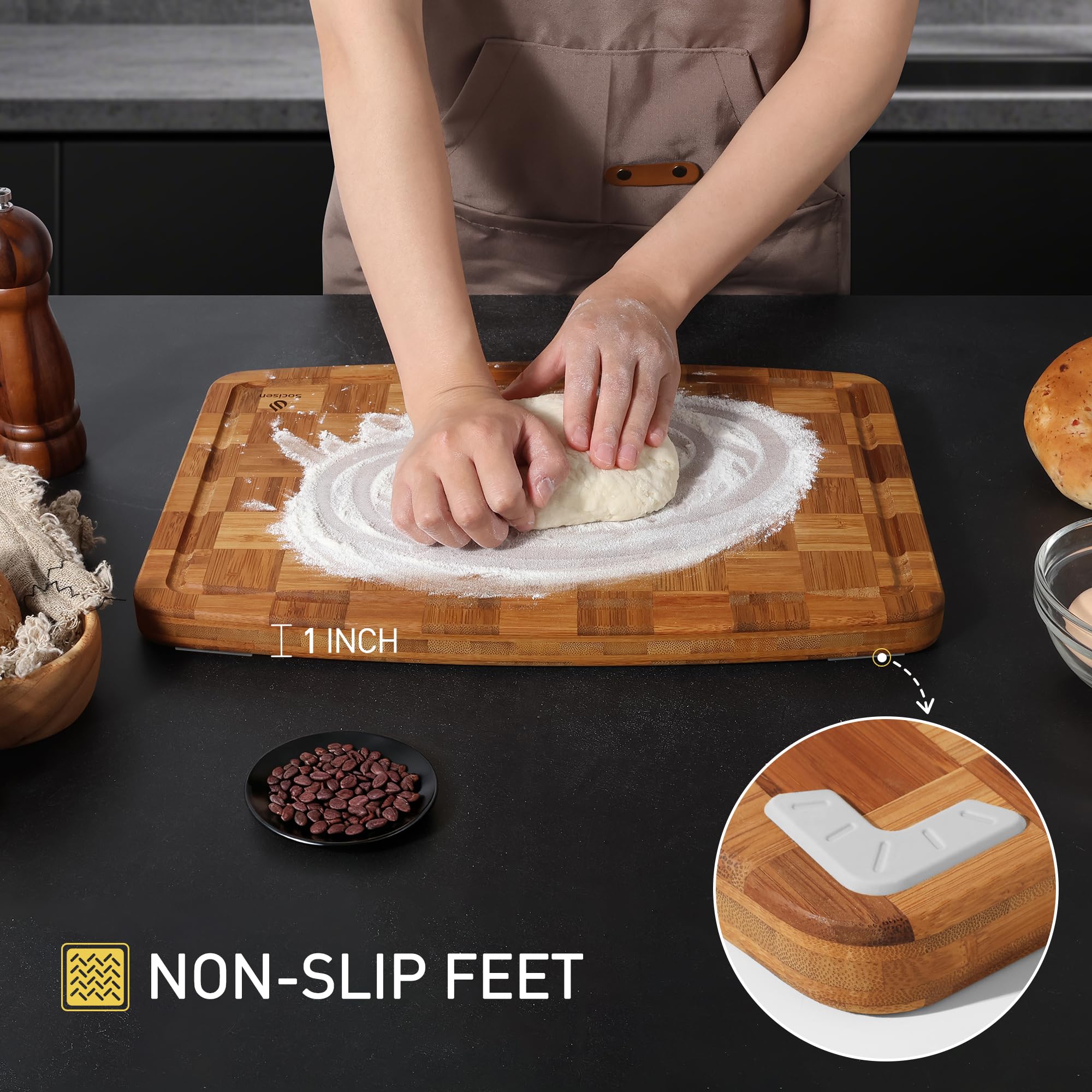 Socisen knife-friendly surface keeps blades sharp longer.