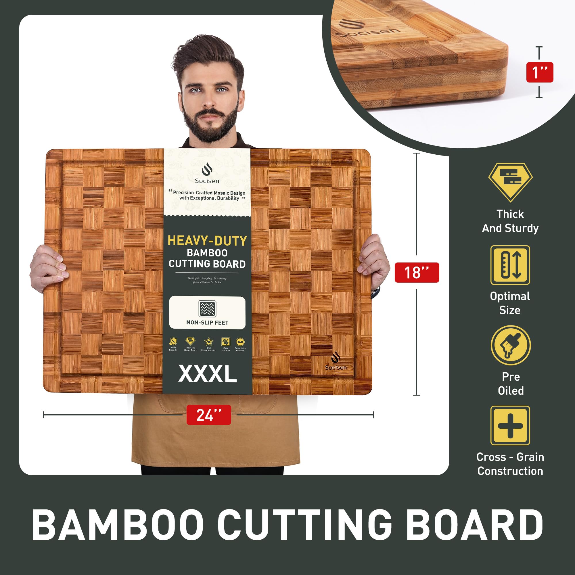 Socisen over-sink bamboo cutting board ready for heavy chopping tasks.