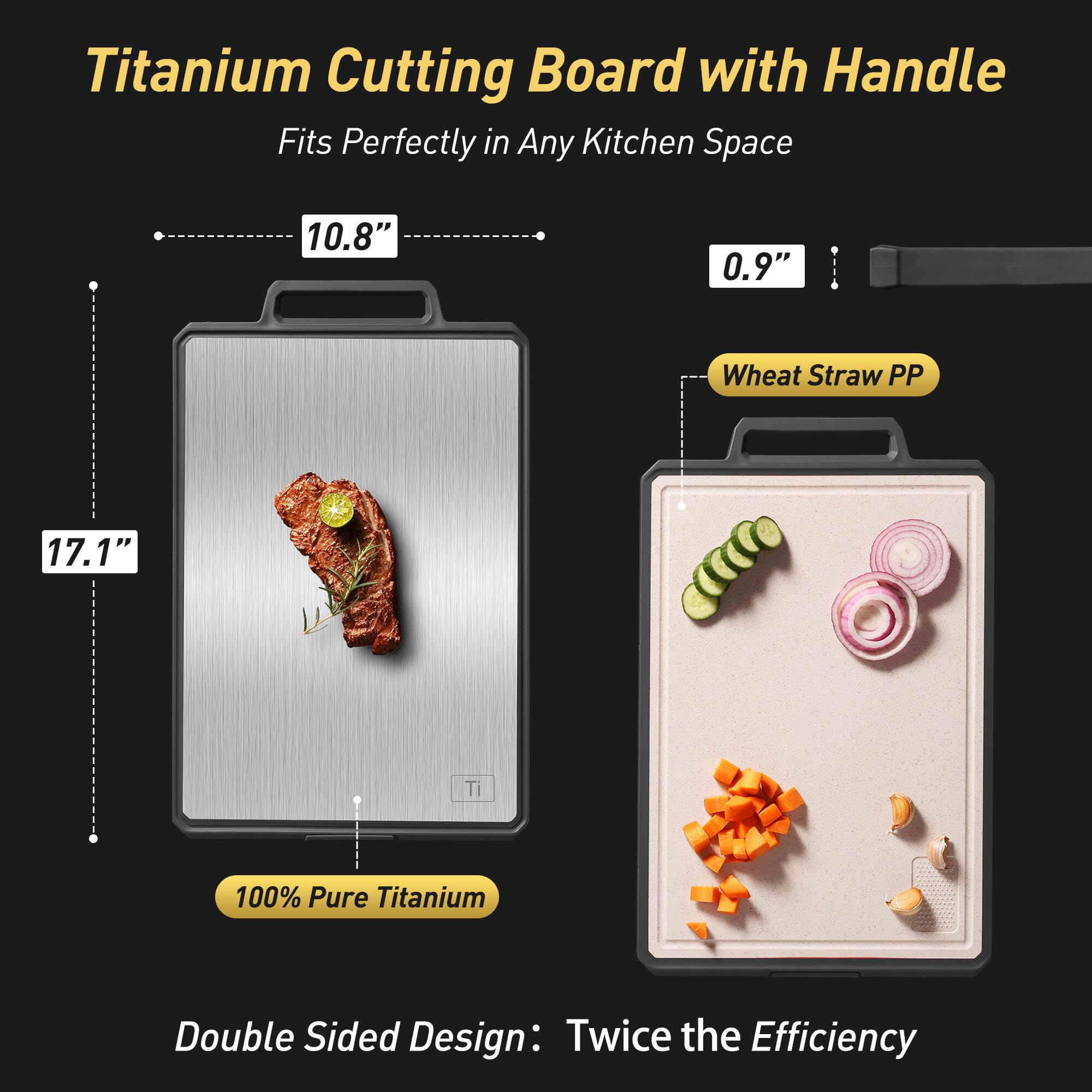 Socisen cutting board PP-wheat straw side showing dual-use design for veggies and fruits.