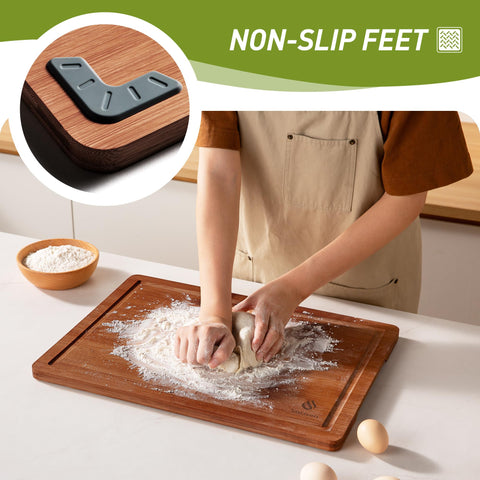 Socisen small 9x6 bamboo board with handles for quick chopping.