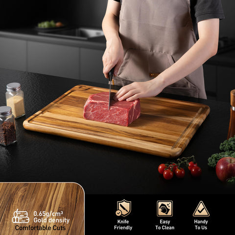 Socisen extra-large teak cutting board offers ample space for large dinners