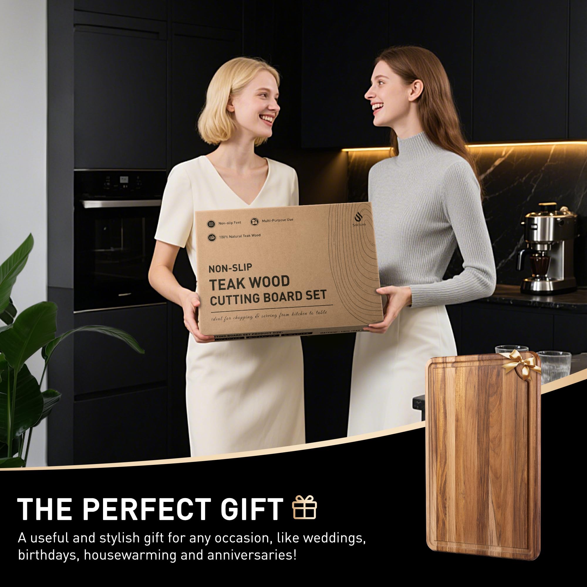 Socisen teak board fits large kitchen counters for family meal prep