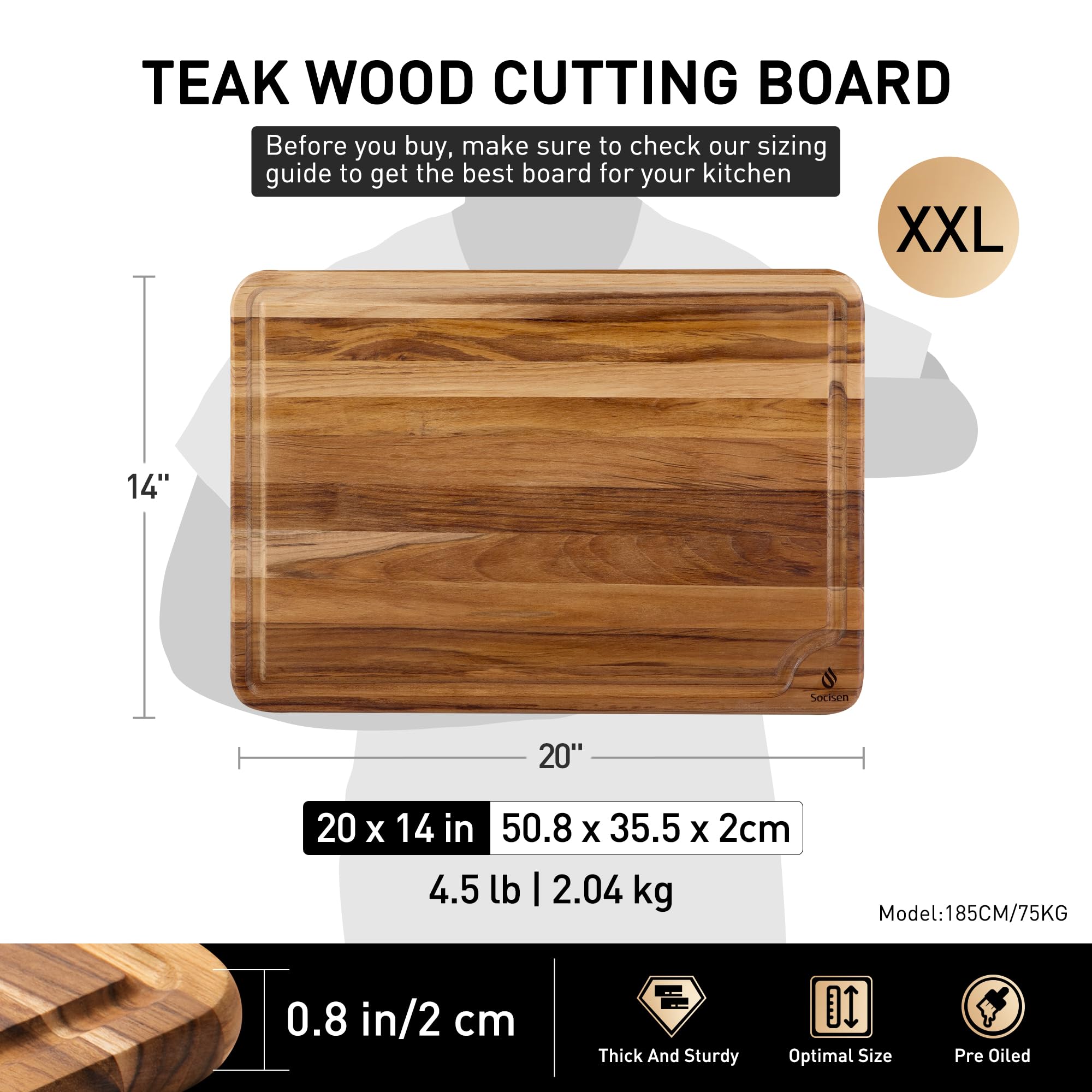 Socisen teak cutting board over-sink design to maximize counter space during prep