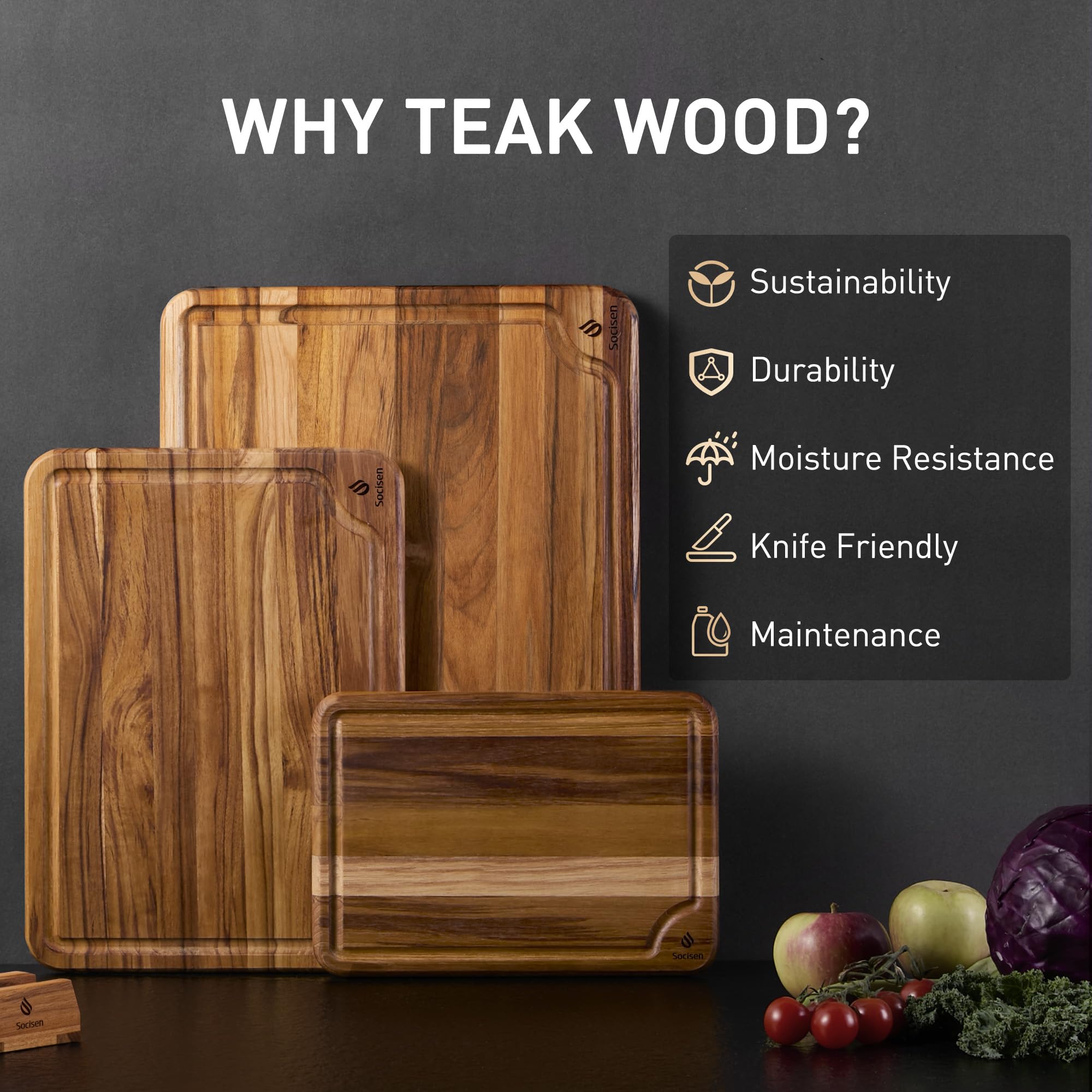 Socisen 13 inch teak board for versatile chopping and serving