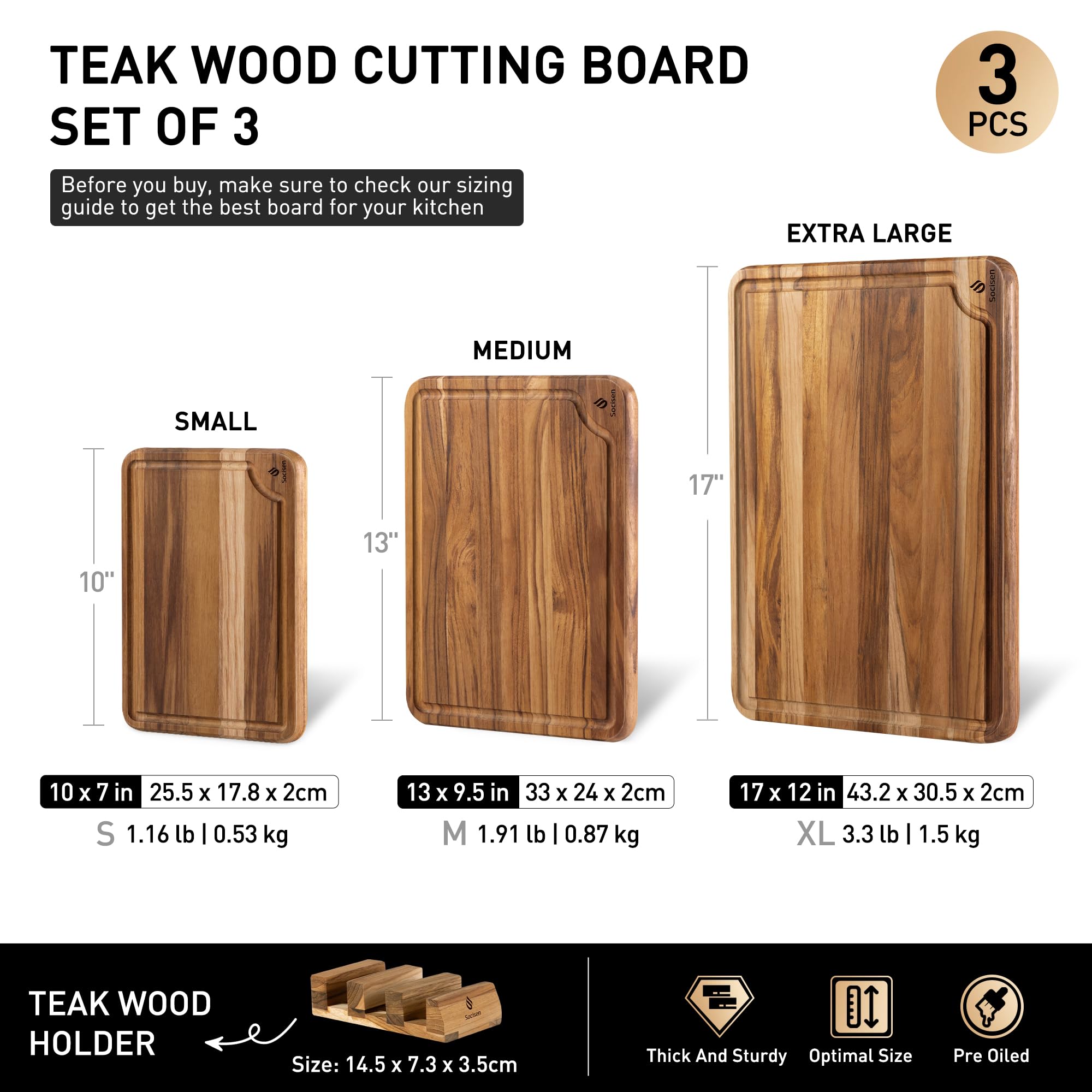 Socisen 17 inch teak board ideal for large portions and charcuterie