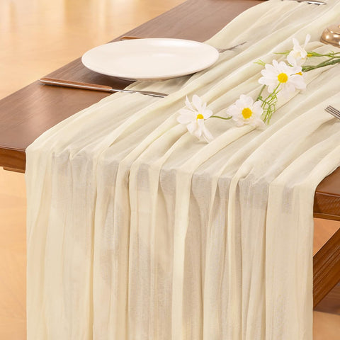 Socomi cheesecloth table runner in beige 35x120 inches ideal for versatile table decor.