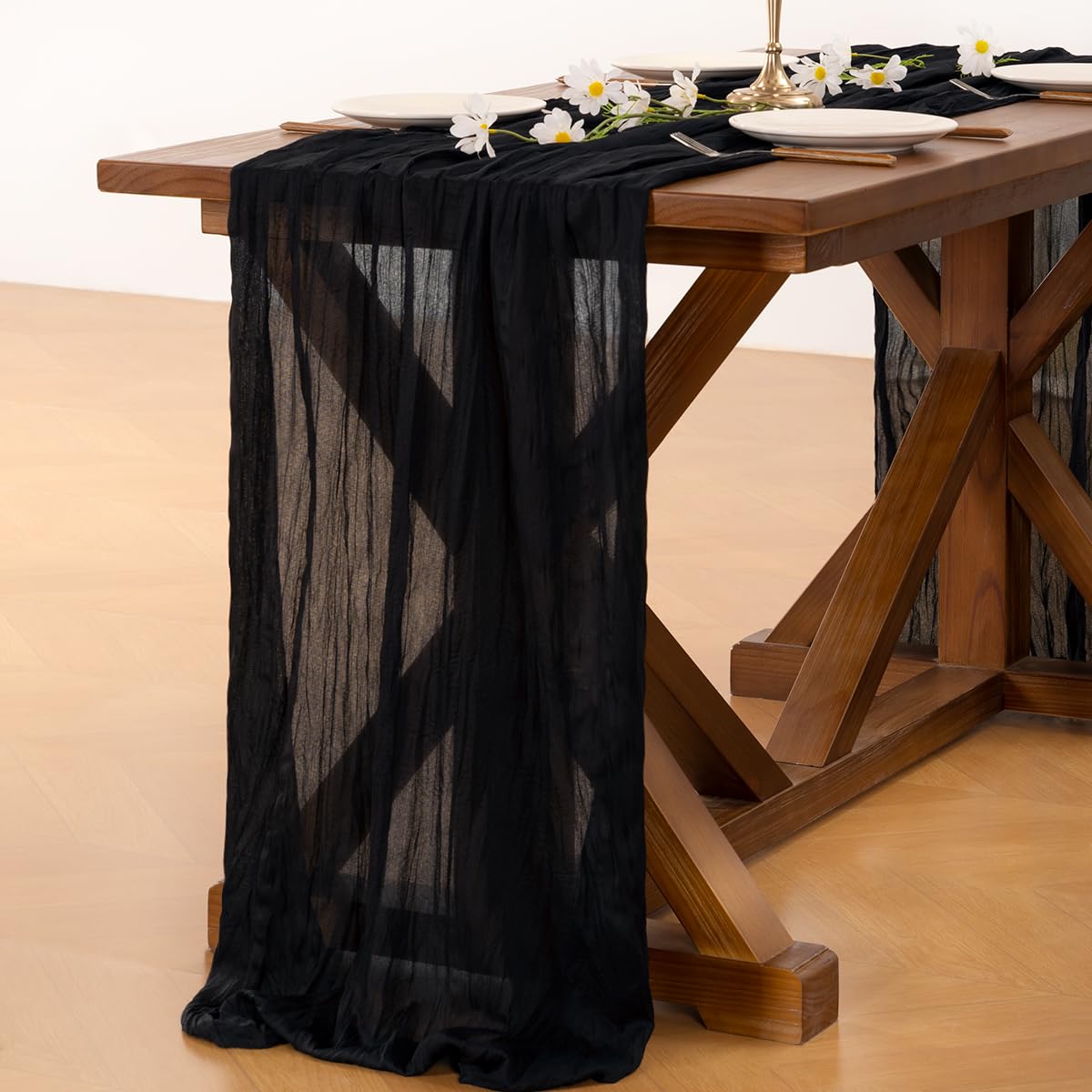 Socomi table runner on dining table adds rustic sophistication.
