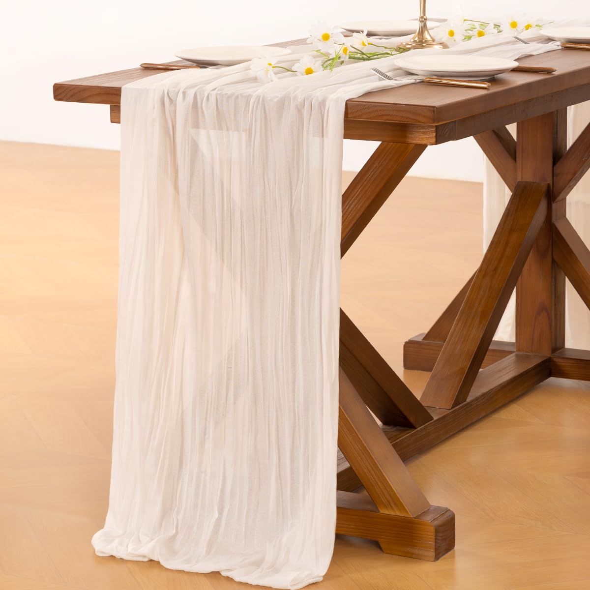 Socomi cheesecloth runner for Valentines Day table, adding romantic informal charm