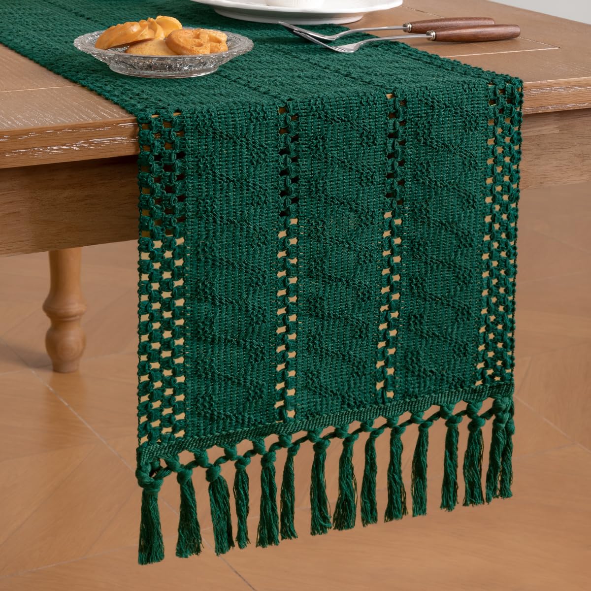 Socomi dresser scarf adds warmth and cohesion to bedroom or entryway decor.