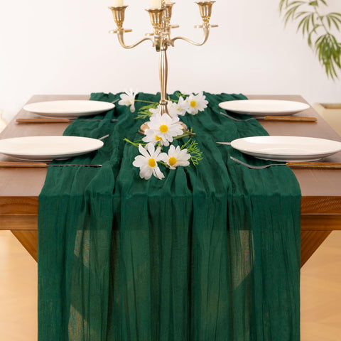 Socomi cheesecloth runner with finished edges for easy care and versatile event decor.