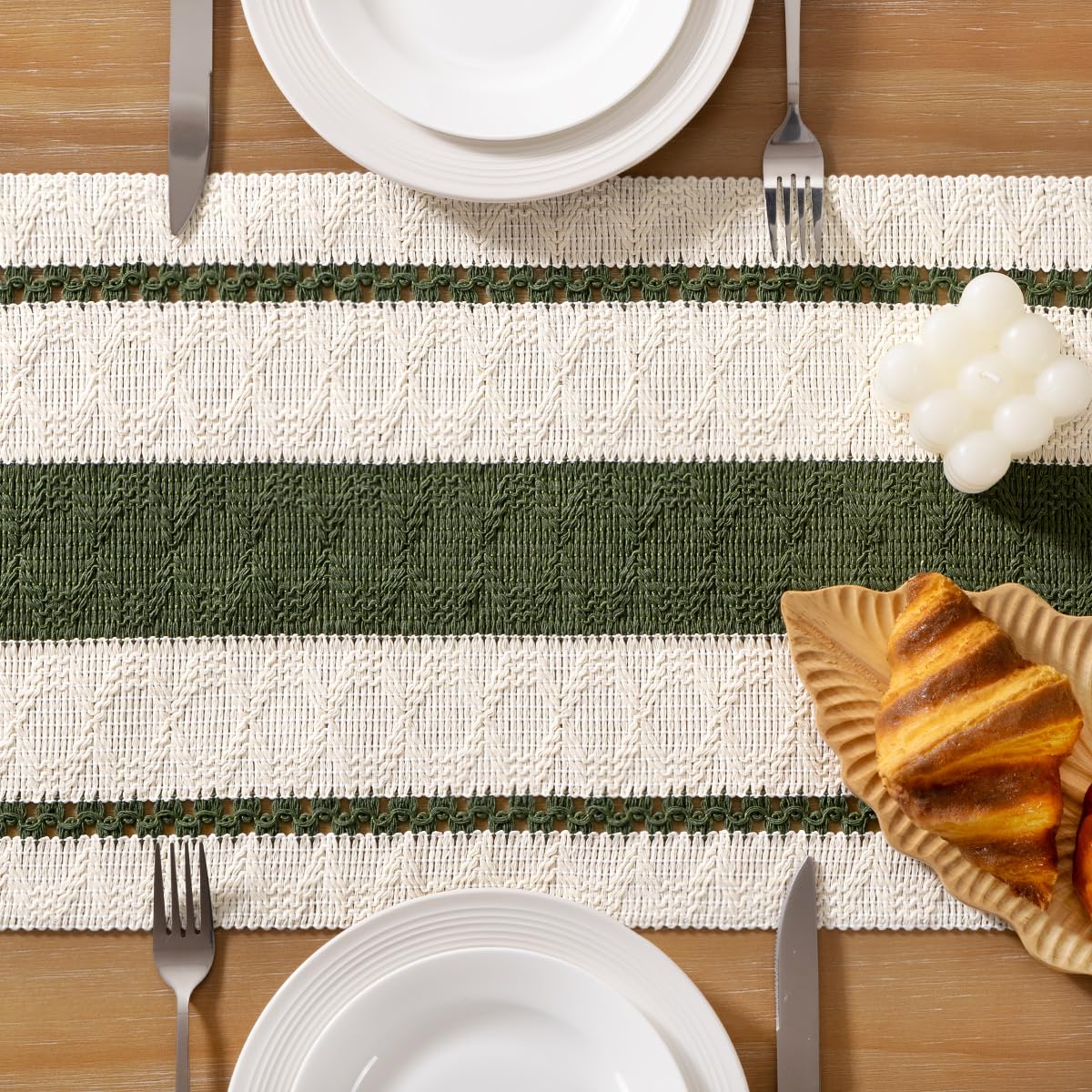 Socomi farmhouse runner in olive green suits weddings and special occasions.