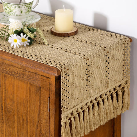 Socomi macrame edge close-up shows fringe detailing for boho charm in any room