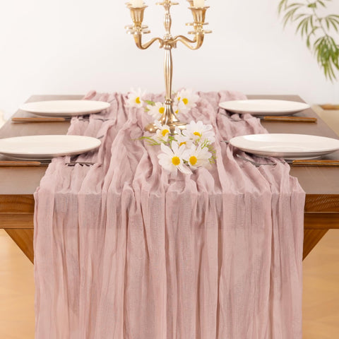 Socomi pink cheesecloth table runner enhancing Christmas tables with rustic charm