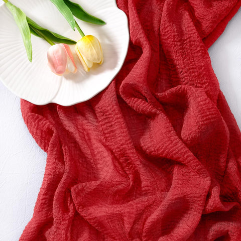 Socomi red cheesecloth table runner for bridal shower centrepiece