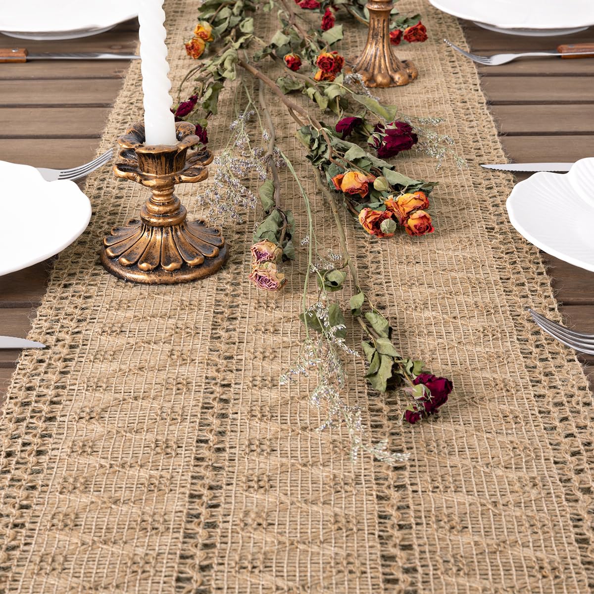 Socomi Valentine’s Day table runner with rustic edges elevates holiday tables.