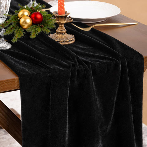 Socomi velvet table runner duo on dining setup adds elegant luxury and festive contrast