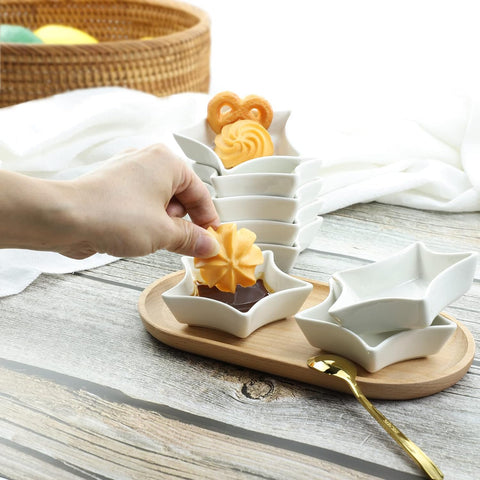 SOCOSY sauce dishes ideal for soy sauce and wasabi portions at meals.