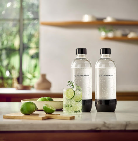 Sodastream 1L bottle in a kitchen setup for easy entertaining