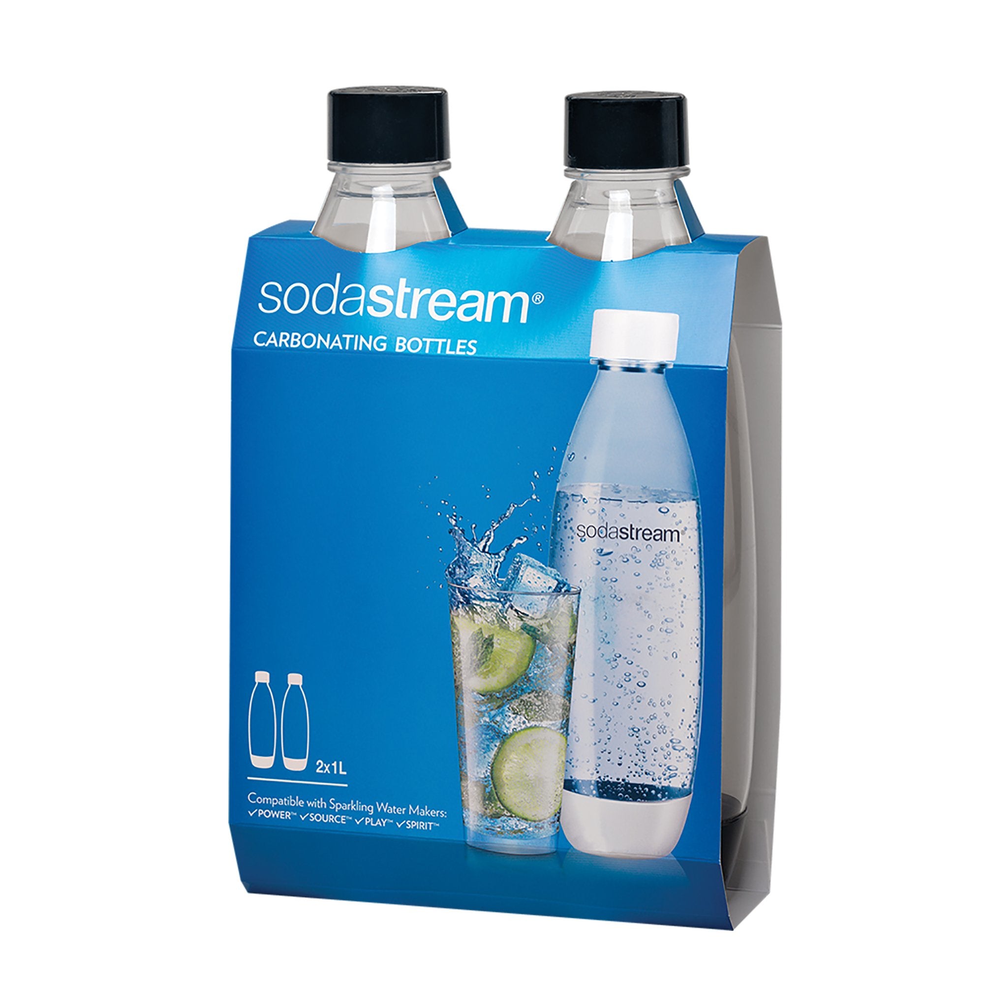 SodaStream black 1L slim bottles twin pack for convenient at-home carbonation.