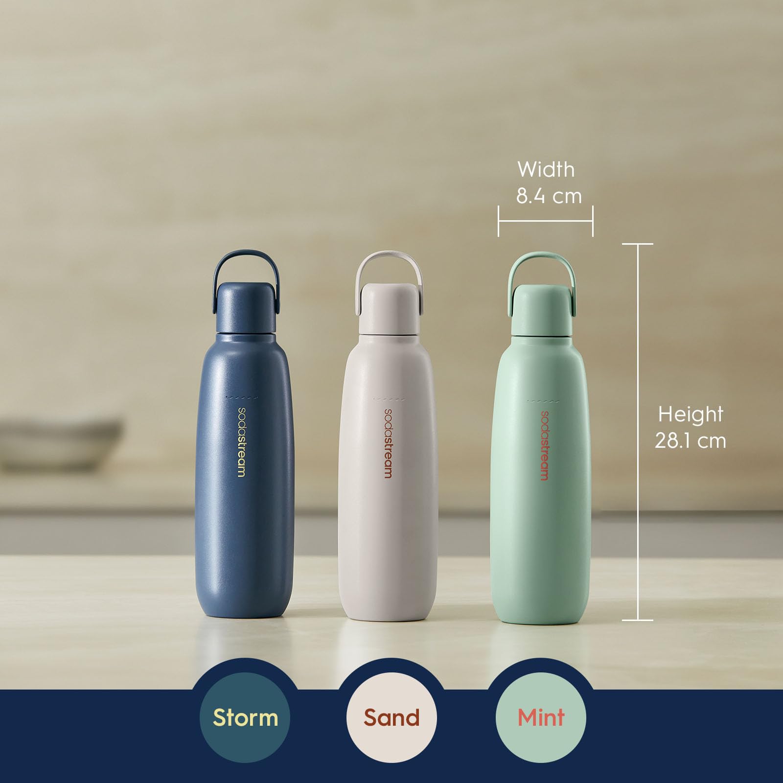 SodaStream Fizz & Go Sand bottle on desk ideal for office hydration