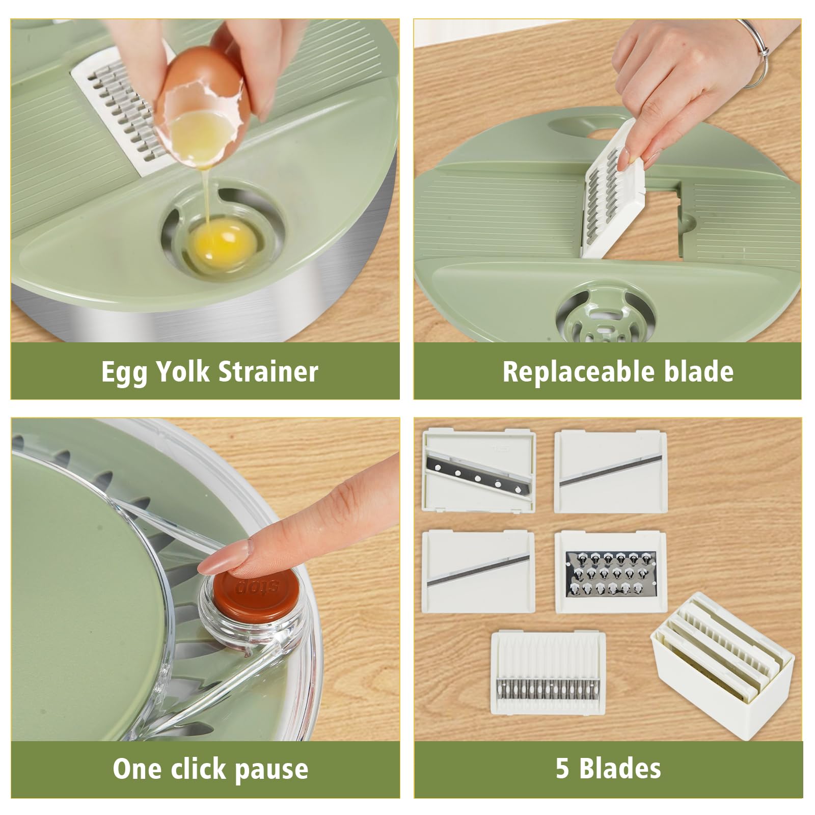 SODPE five-blade slicer with interchangeable blades for versatile food prep.