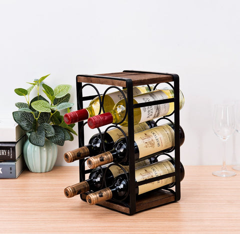 SODUKU wine display on counter with rustic wood grain finish