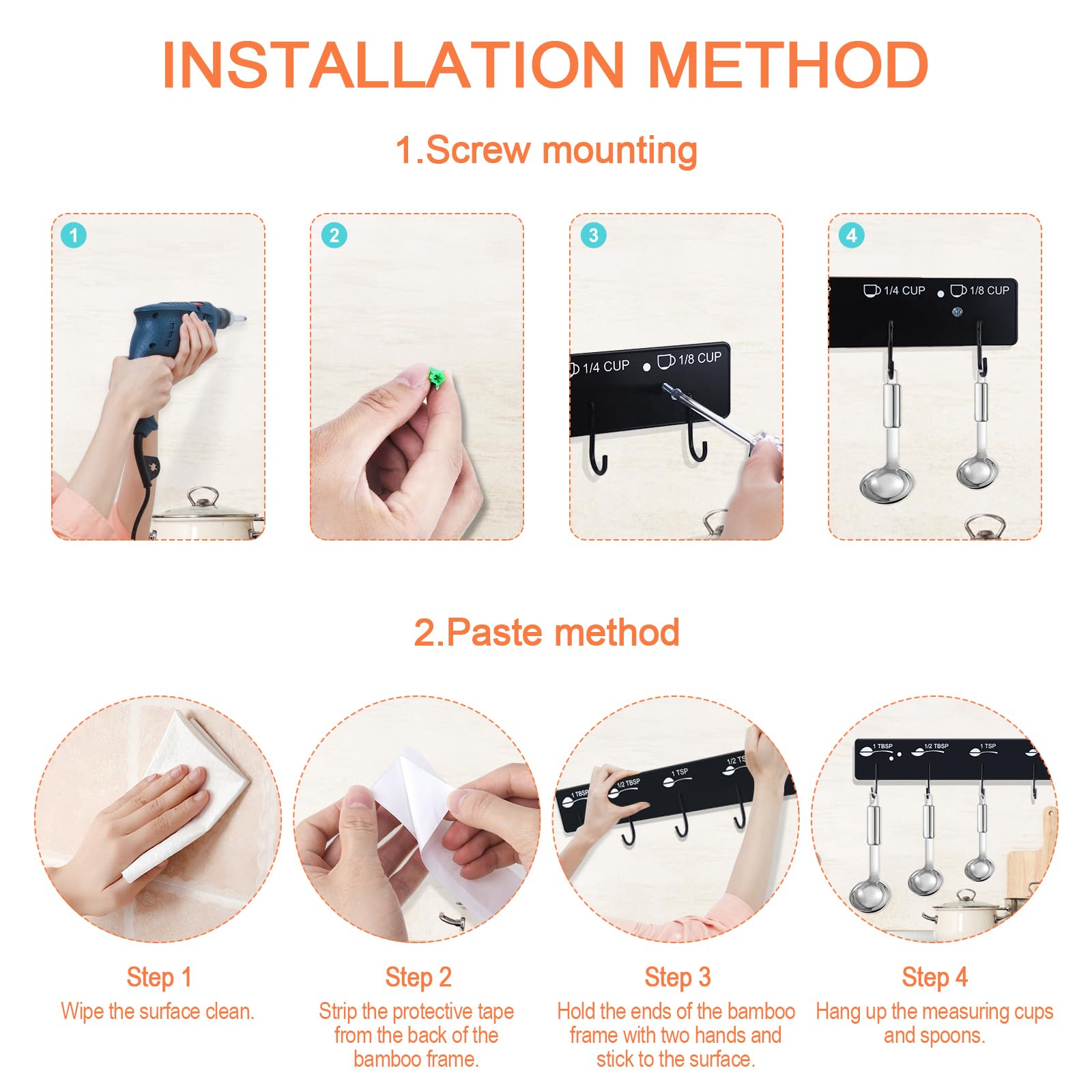 SoeKoa installation options: adhesive or screws for versatile mounting.